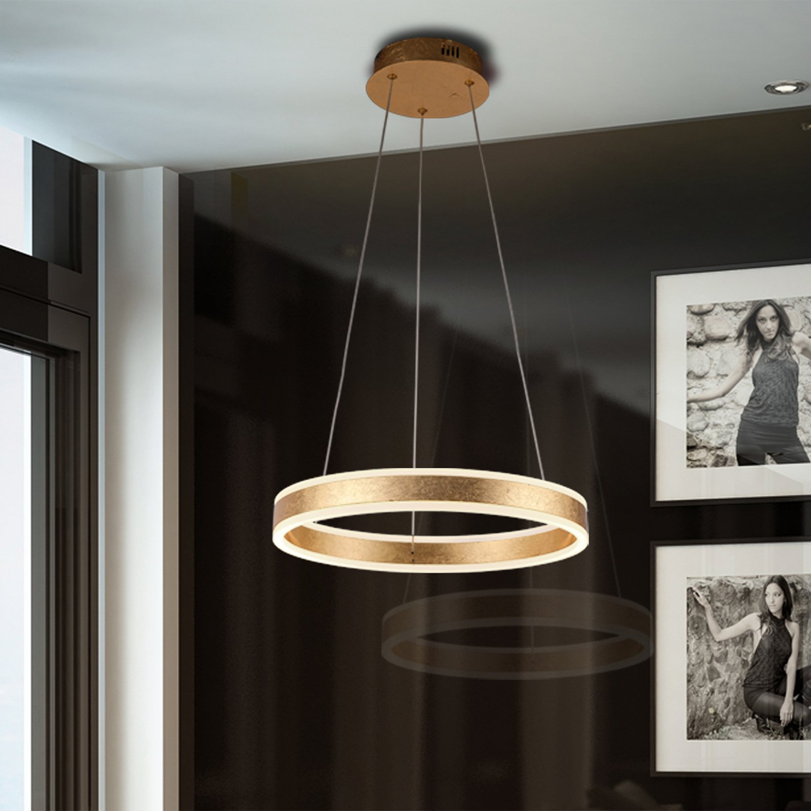 Helia LED piekaramais gaismeklis, zelta krāsā, Ø 50 cm, metāls