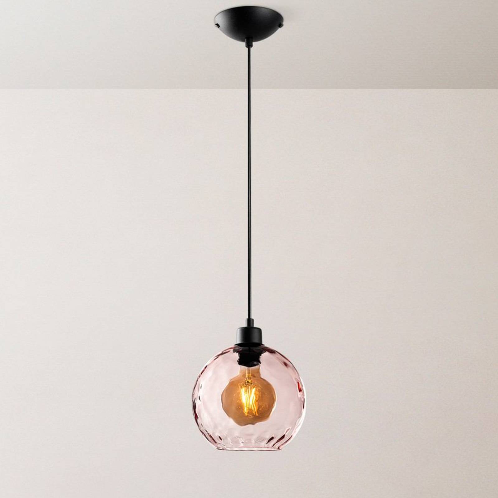 Lampa wisząca Benek, różowa, szkło, Ø 20 cm, E27