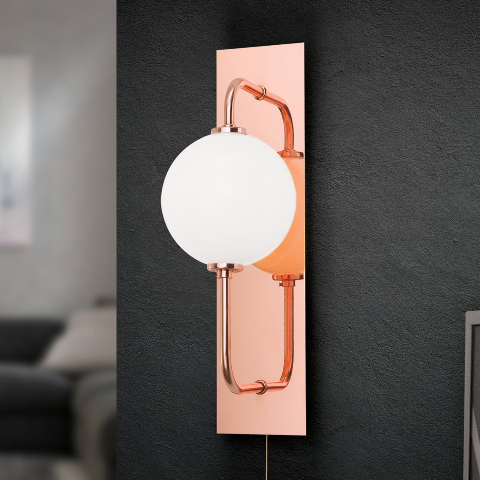 Candeeiro de parede LED Pipes com globo de vidro, cobre