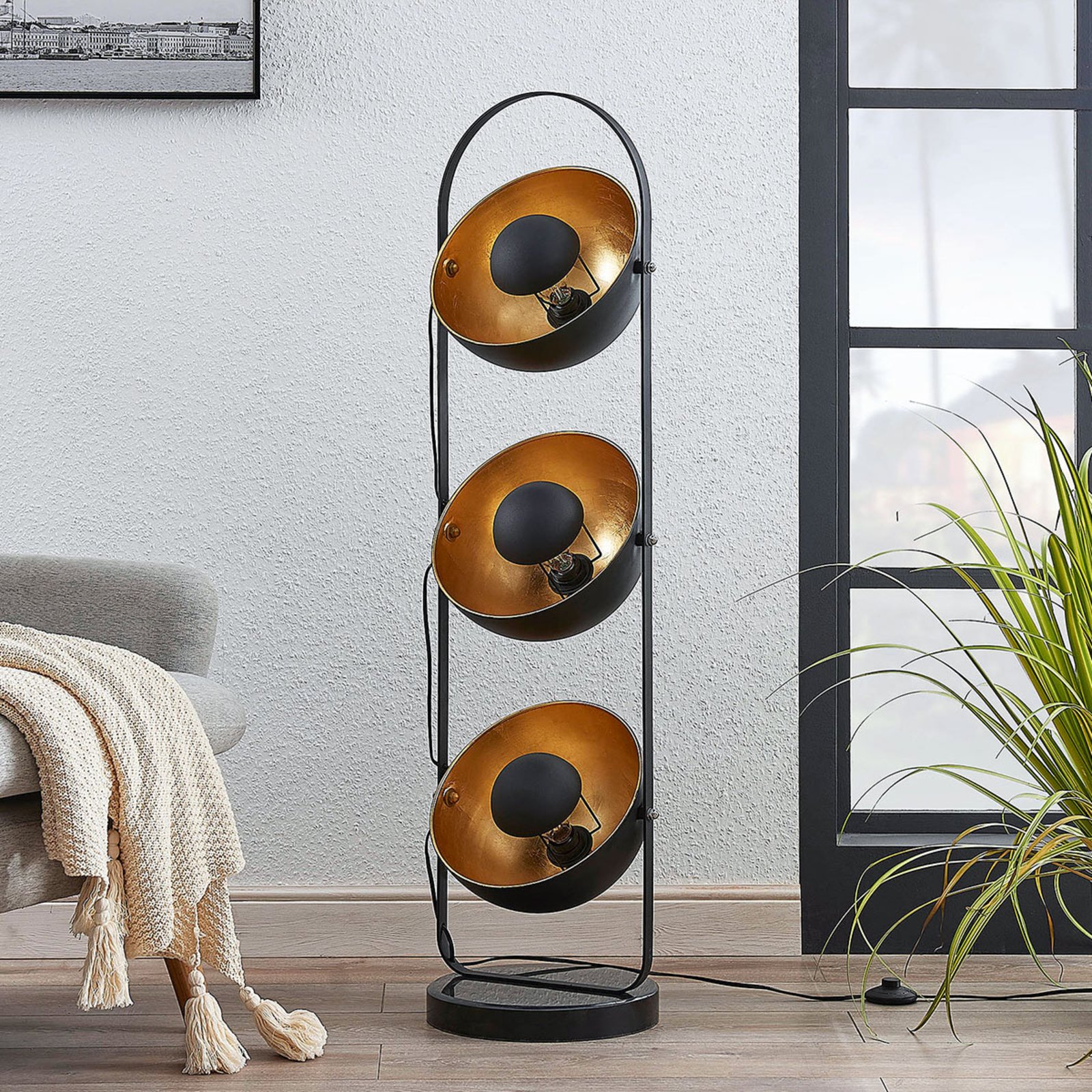Muriel 3 Floor Lamp Black/Gold - Lindby
