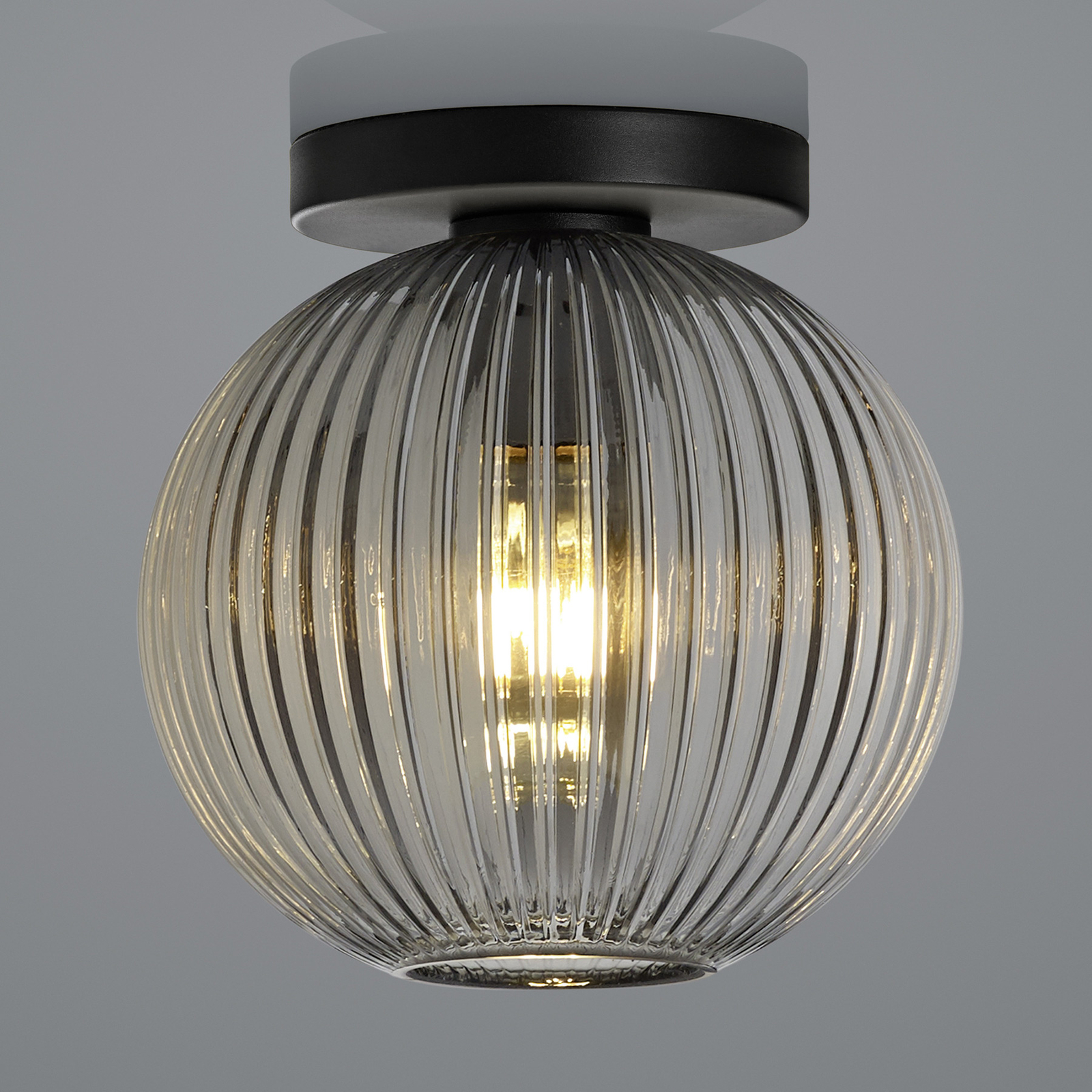 Razernij Roeispaan Huh Plafondlamp loft van rookglas, 1-lamp, rond | Lampen24.be