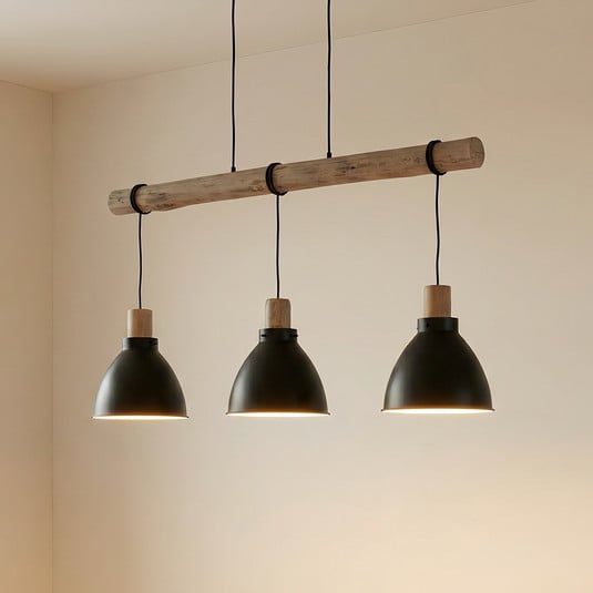 Trebale 3 Lampa Wisząca Black/Wood - Lindby