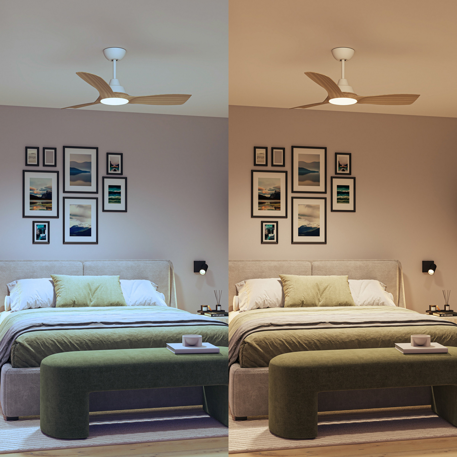 Philips LED-vifte Olas, Ø 106 cm, brun/hvit, stillegående