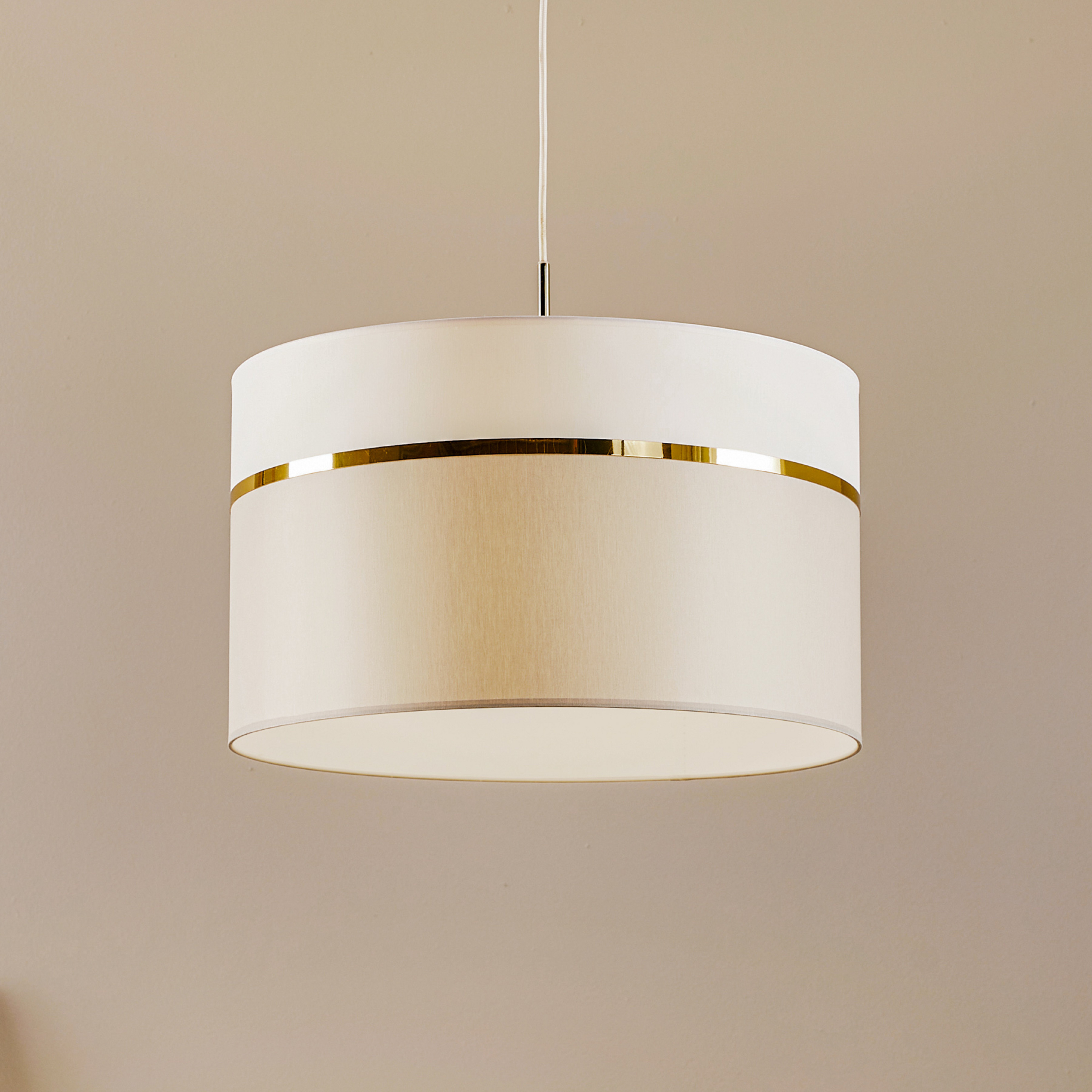 Suspension textile Long 1 fl. blanc/gris/laiton