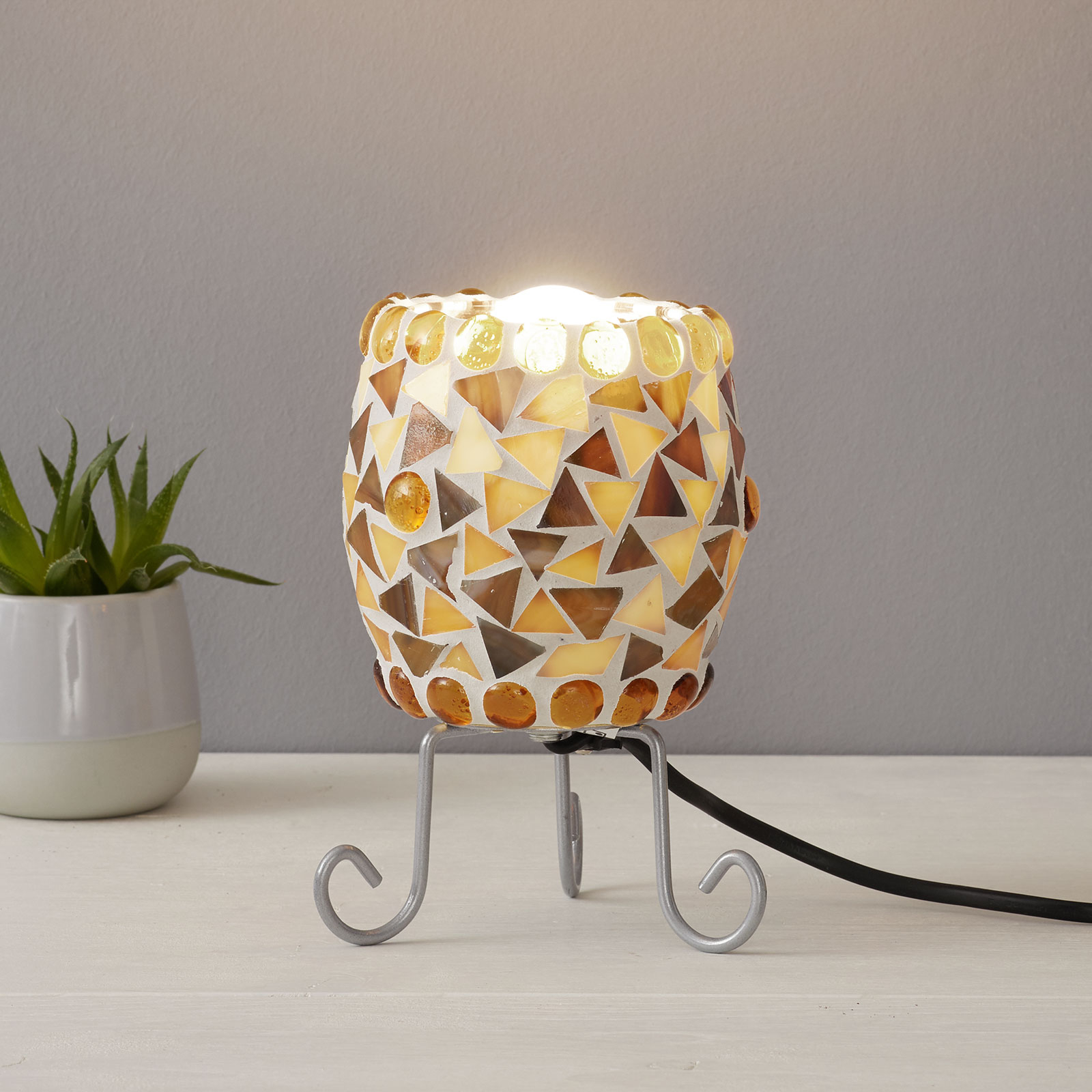 Bordlampe Enya med glassmosaikk krembrun
