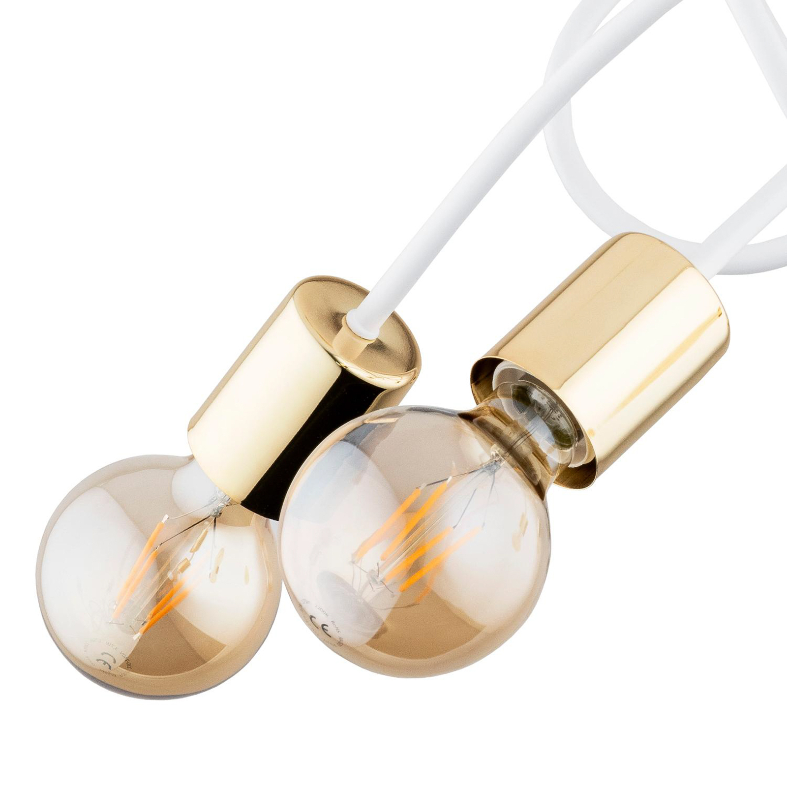 Tango loftslampe, hvid/guldfarvet, 5-lys, Ø 55 cm