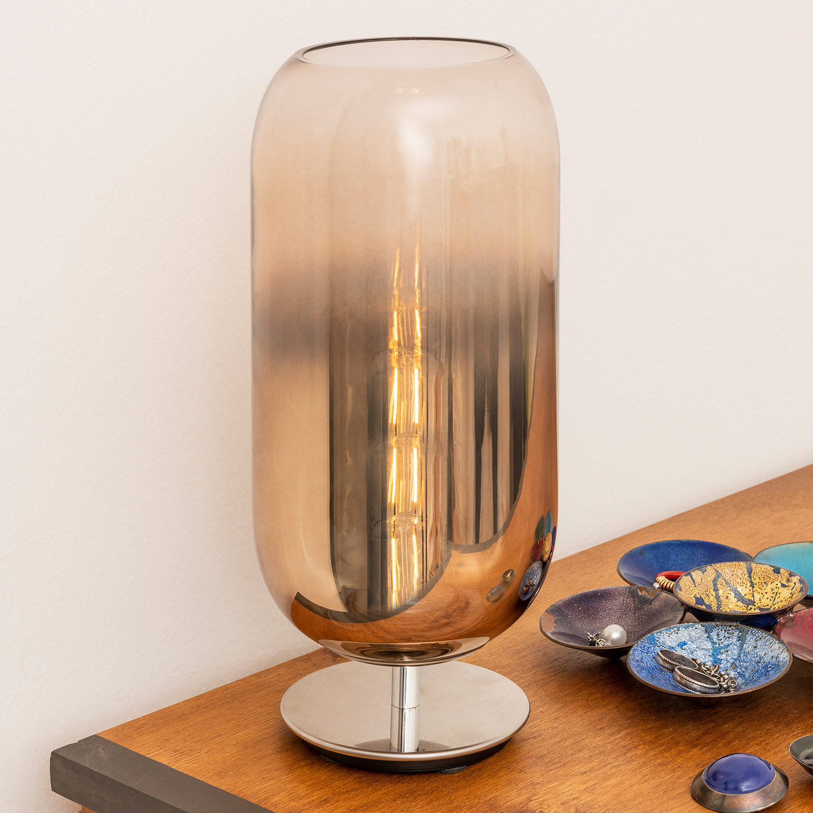 Artemide Gople table lamp, bronze, for Living / Dining Room, aluminium, glass, E27, 20 W, energy efficiency: A++, H: 48.5 cm