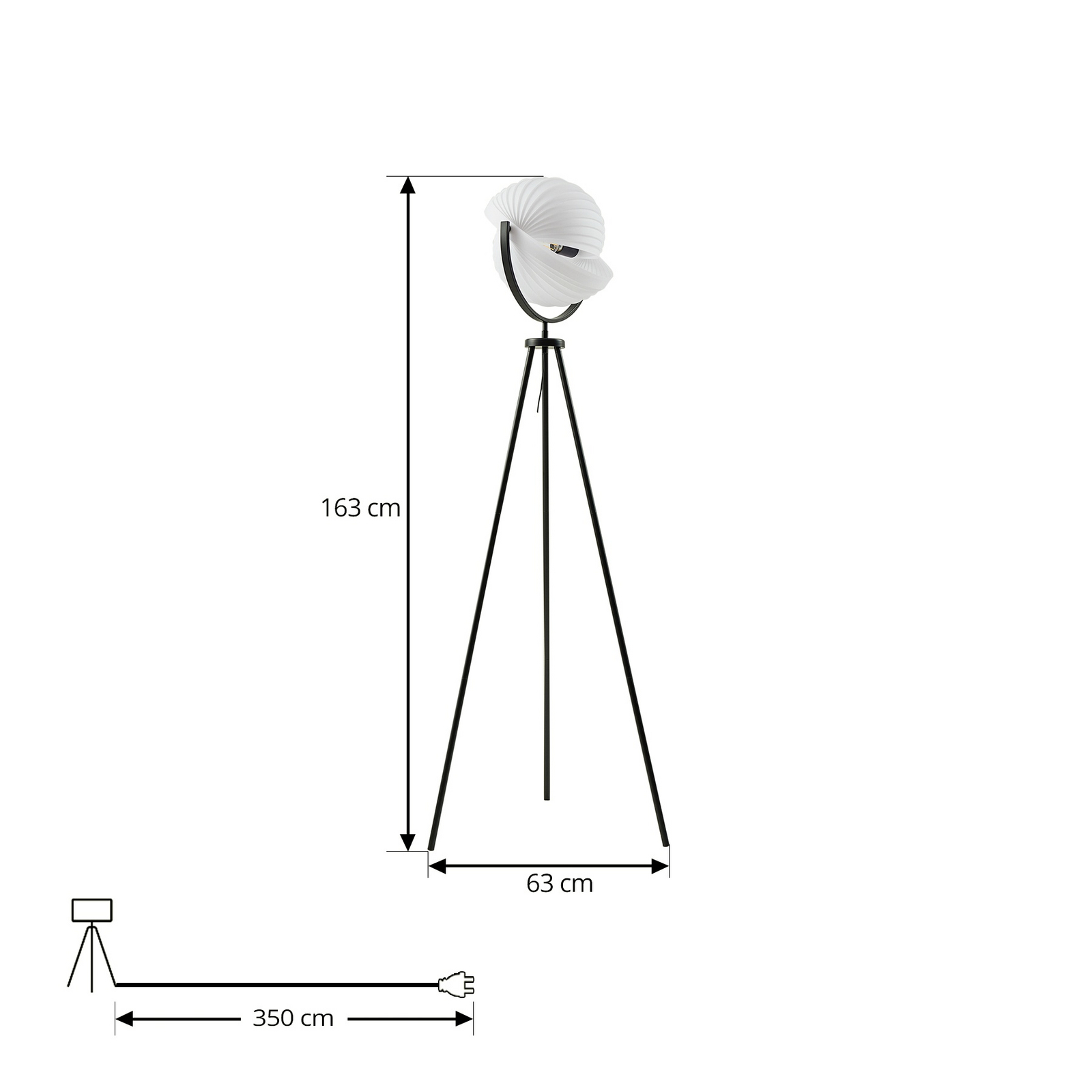 Lucande Dreibein-Stehleuchte Helva, 150 cm, weiß/schwarz