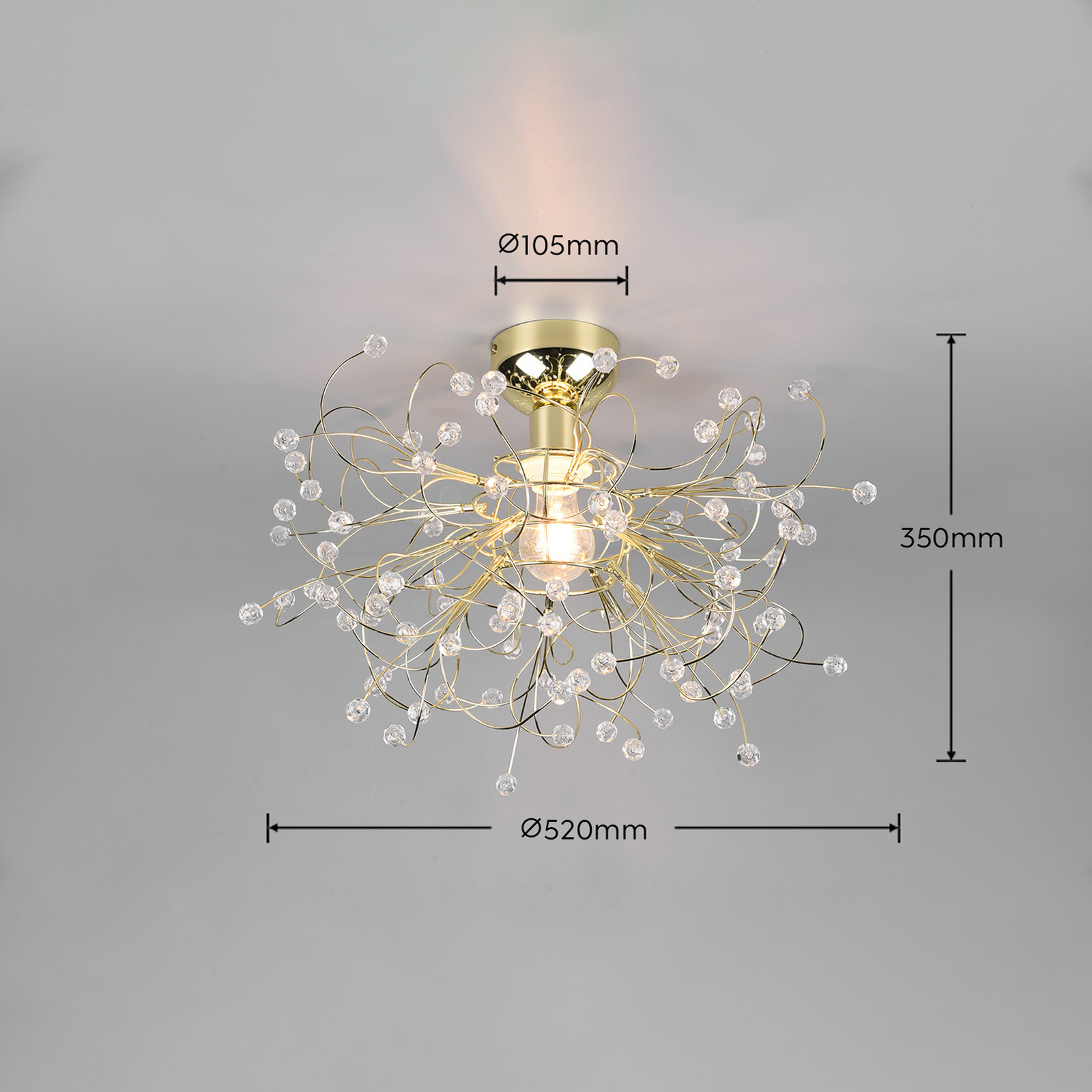 Gloria ceiling light, E27, 1-bulb, brass
