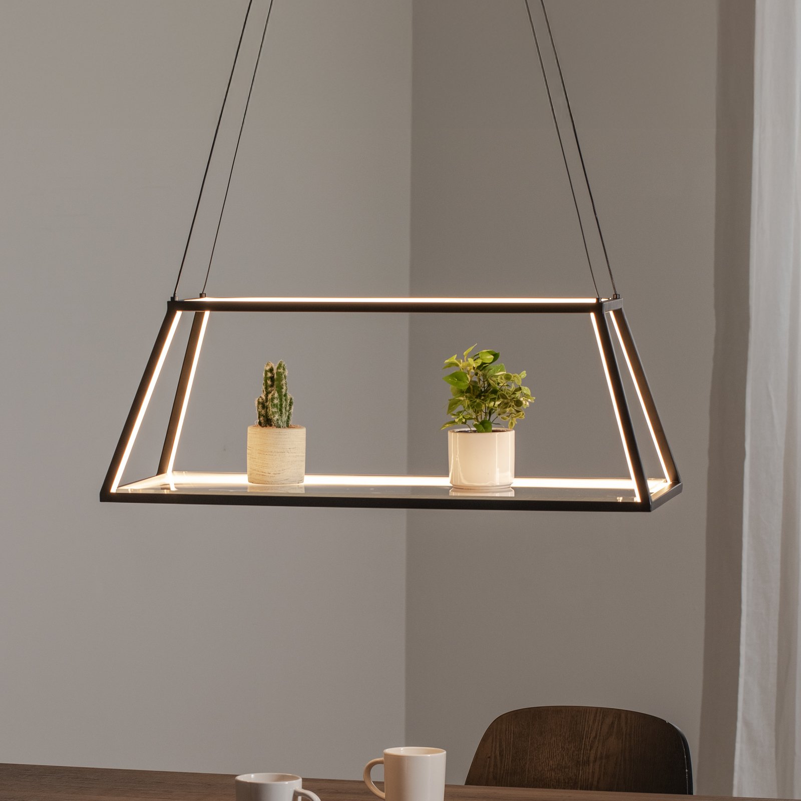 LED hanglamp Mensola, zwart, aluminium, 75 cm