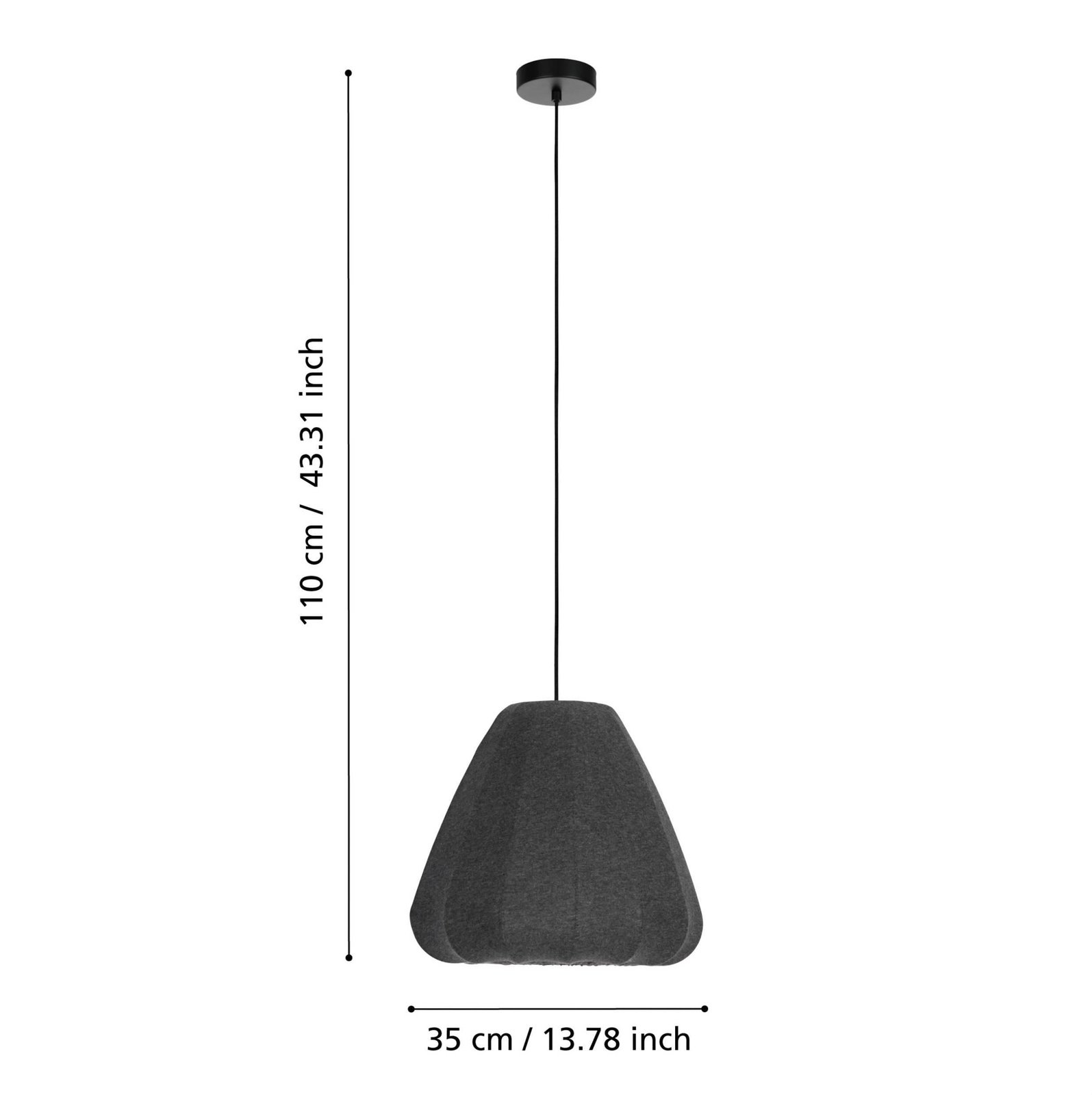Barlaston hanging light, Ø 35 cm, black/grey, metal, fabric