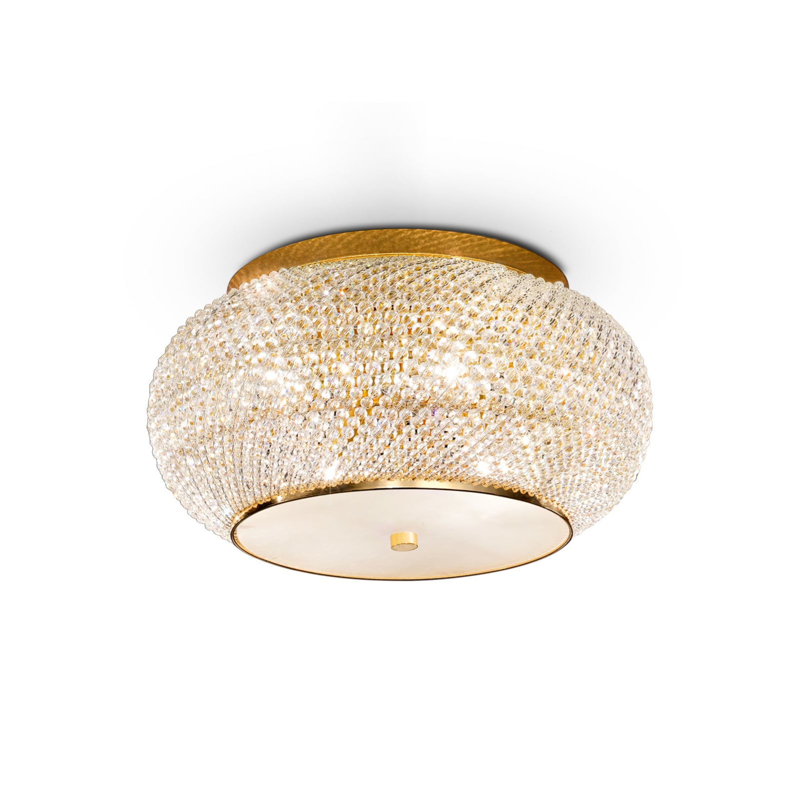 Stropné svietidlo IDEAL LUX Pasha, zlatá/číra, Ø 40 cm, sklo