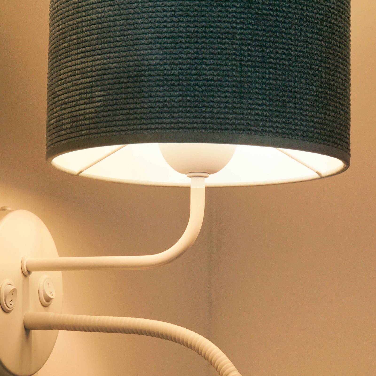 Kinkiet Roller, sznur miętowy, biały, z lampką do czytania