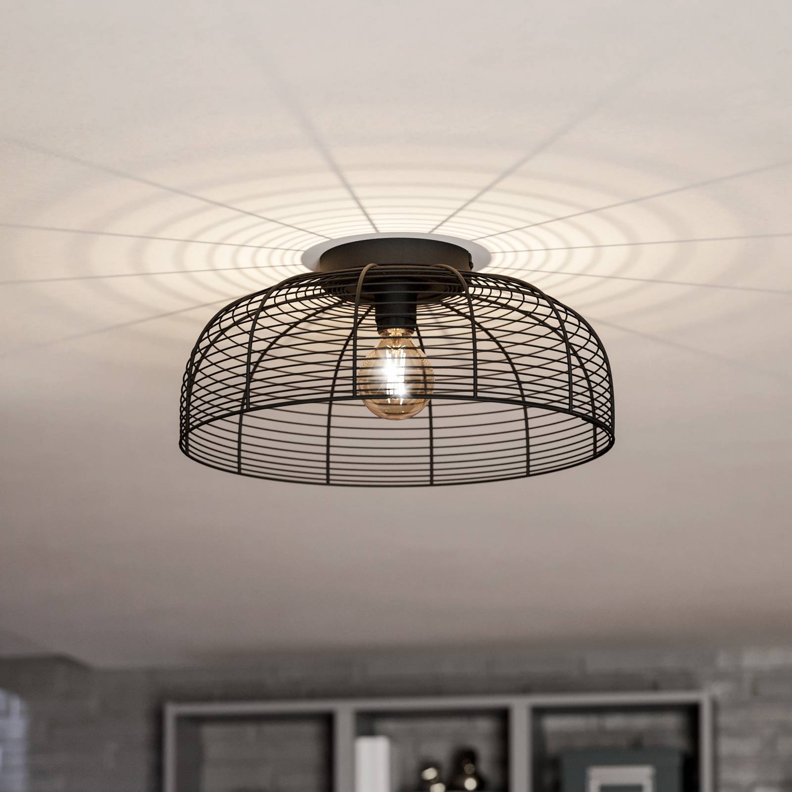 Deckenleuchte Rinroe, Ø 45 cm, schwarz, Stahl günstig online kaufen