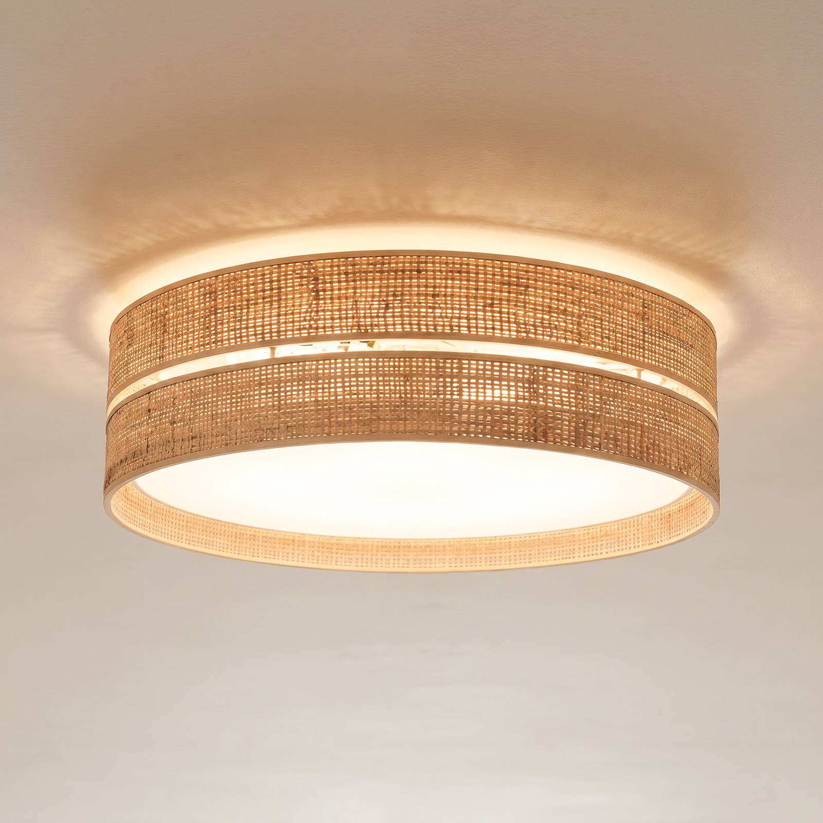 TK Lighting Plafonnier Calma, beige, raphia, Ø 60 cm, E27