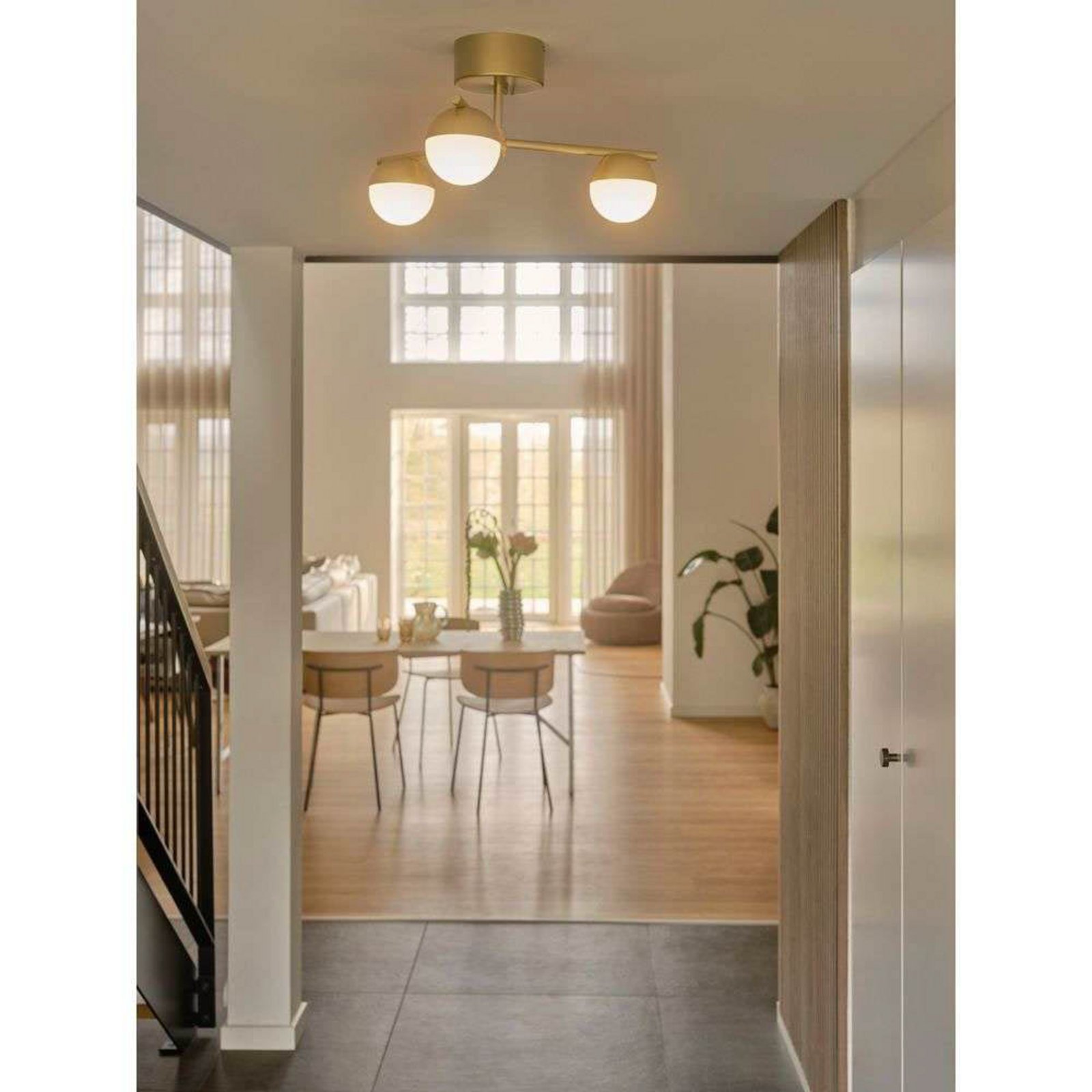 Griestu lampa Contina, misiņa krāsā, Ø 48 cm, metāls/stikls
