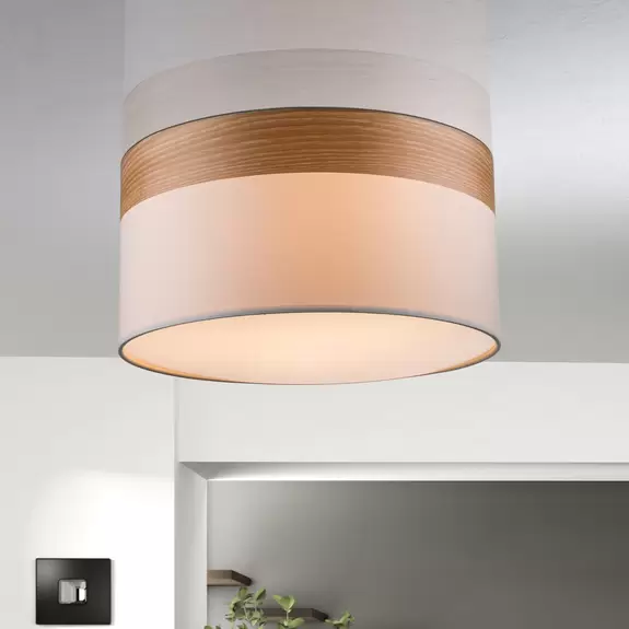 Lampenwelt Deckenlampe Libba mit Dekor in Holzoptik