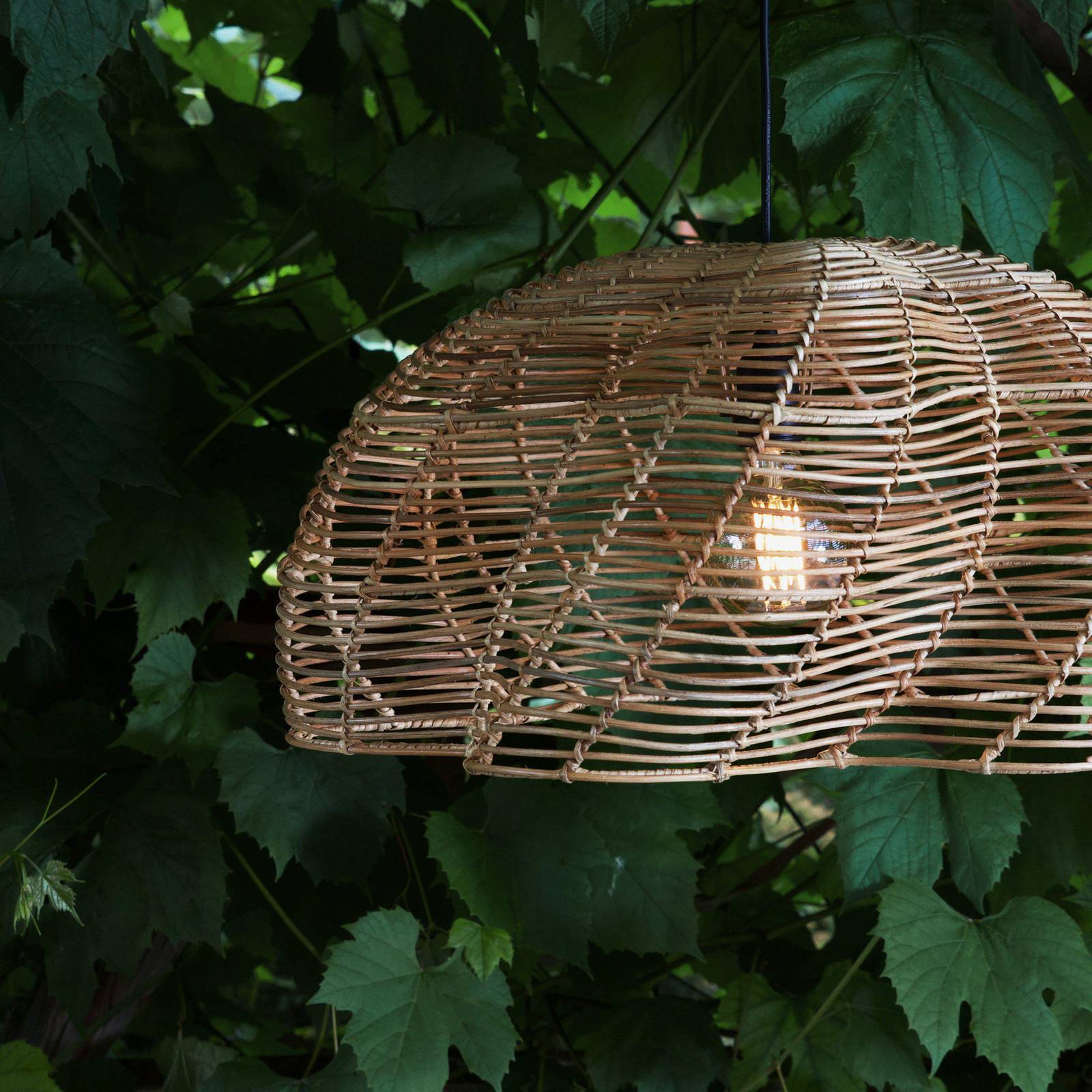 Lampa wisząca zewnętrzna Mayla, naturalny rattan, Ø 53 cm, wtyczka IP44