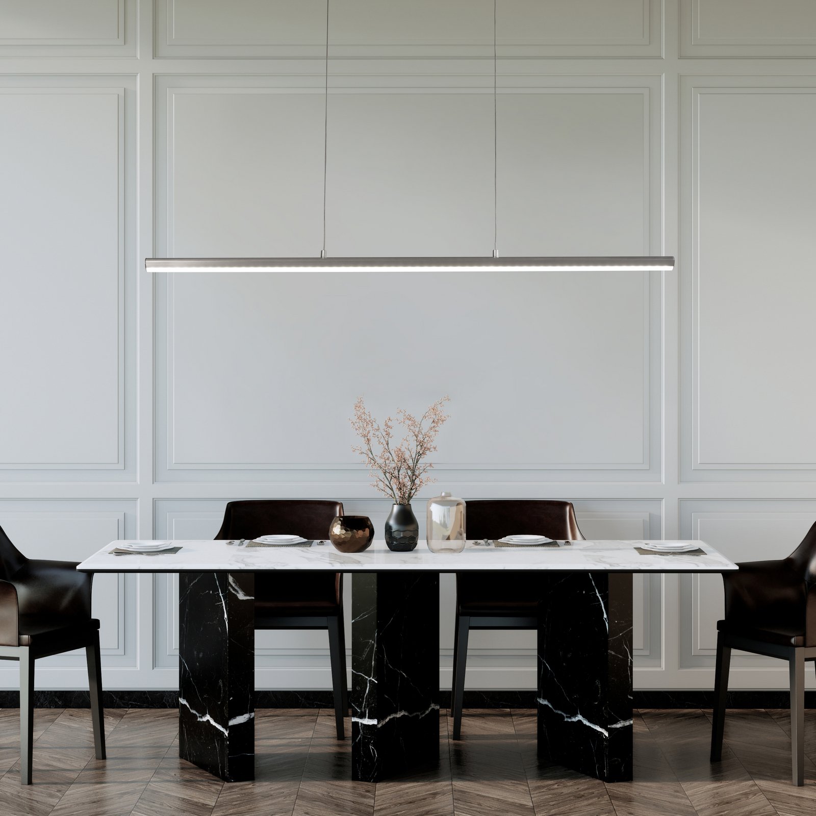 Żyrandol LED Borena, kolor aluminium, długość 113 cm metal