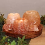 Rock tea light holder set made of salt crystals