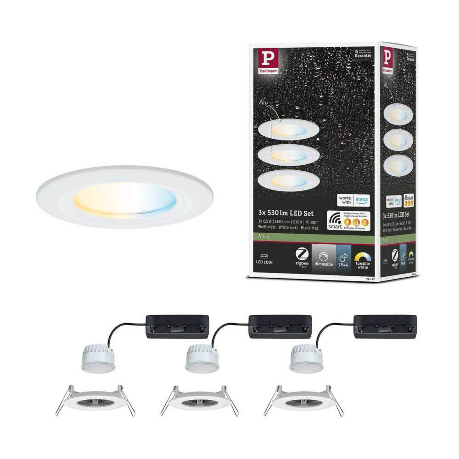 Paulmann LED inbouwspot Nova Coin Smart wit CCT, set van 3, 7,8 cm Paulmann LED inbouwspot Nova Coin Smart wit CCT, set van 3, 7,8 cm