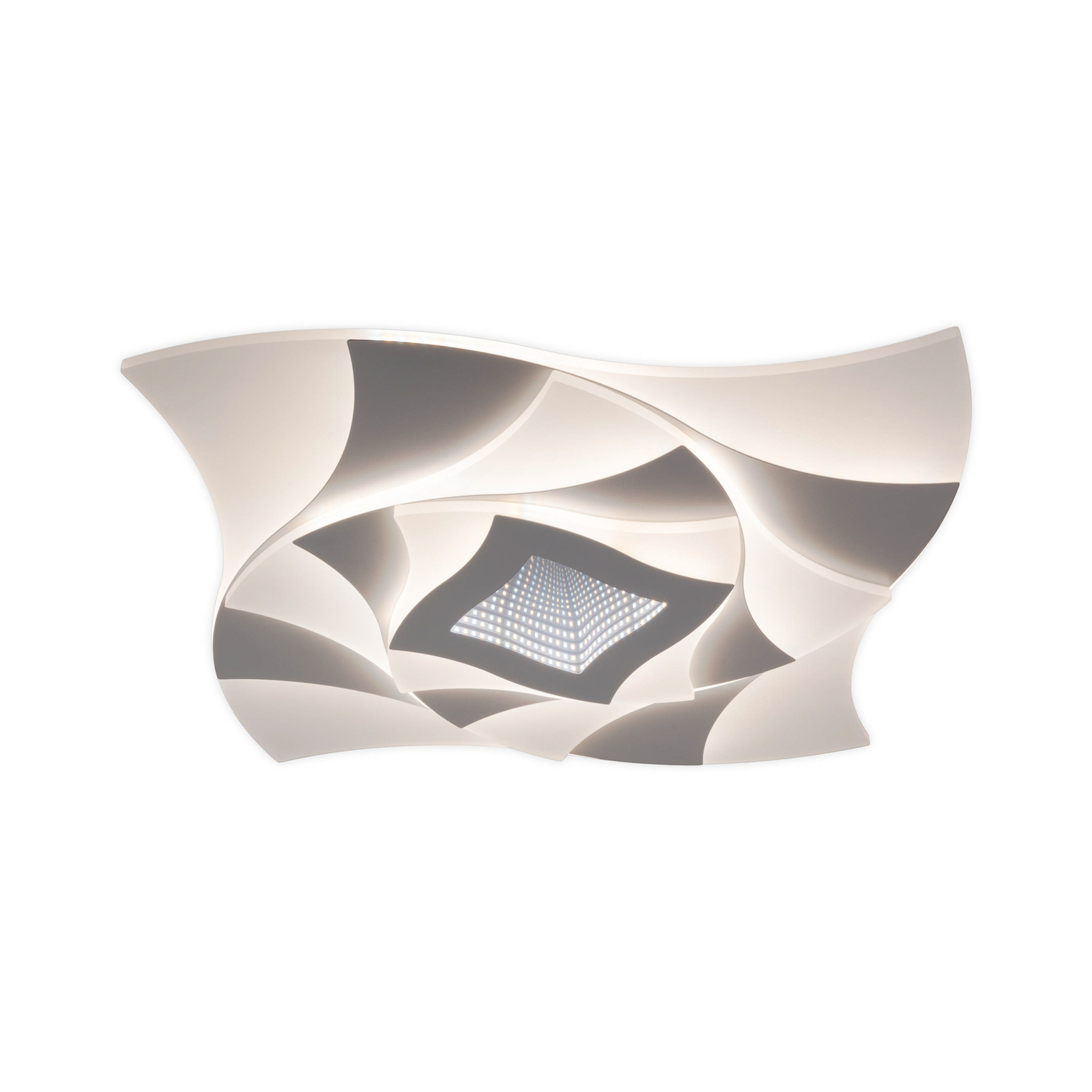 Plafonnier LED Liora, blanc, métal, longueur 46 cm, CCT, 3D