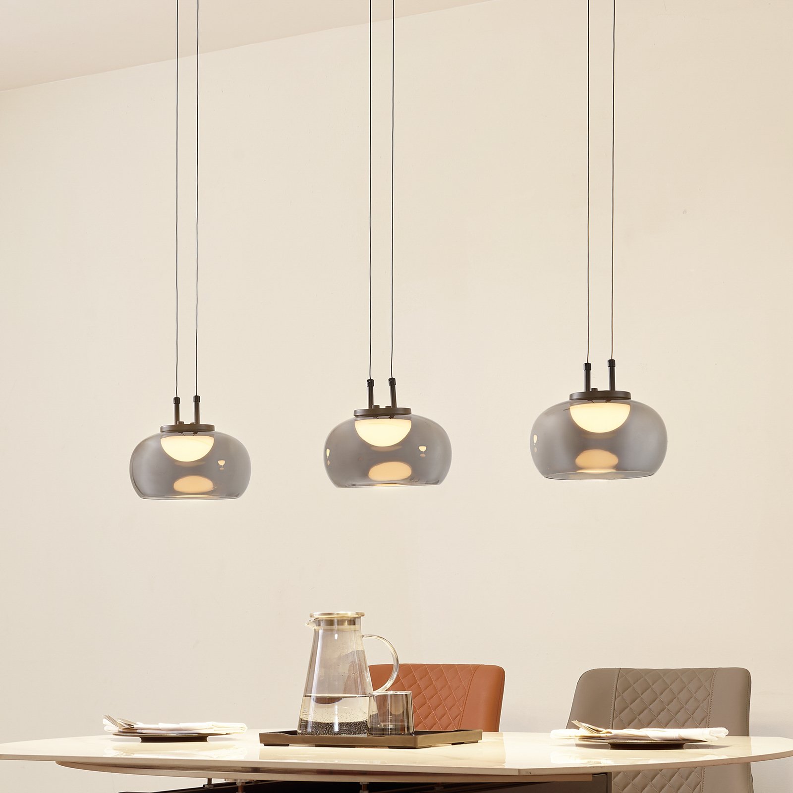 Lucande LED pendant light Dain, 3-bulb, smoke grey, glass