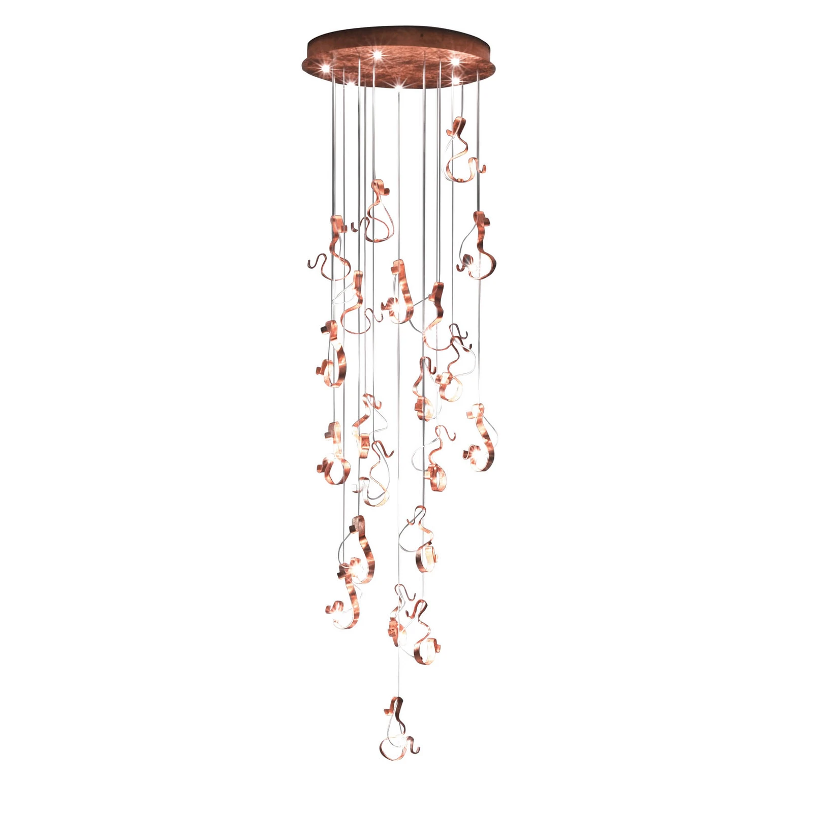 Knikerboker Curve LED a sospensione, 20 luci, rame