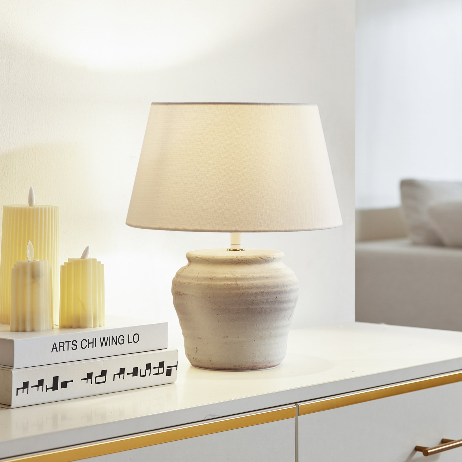 Lindby lampe à poser Aelith, Ø 30 cm, blanc, céramique, E27