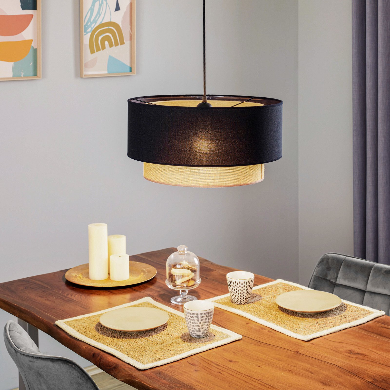 Duolla Lampă suspendată Boho Ø 45cm 1flg. negru/iută - dormitor - negru maro - Metal