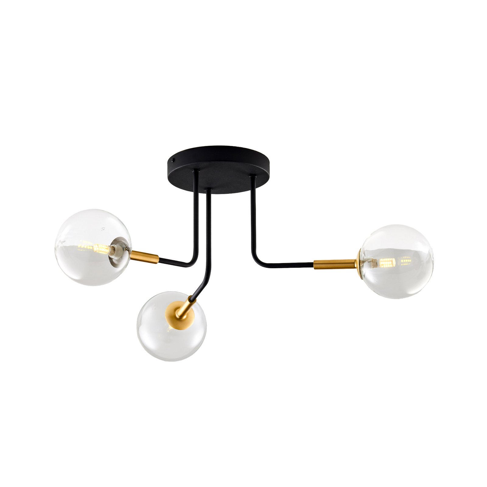 Burano loftlampe, 3 lyskilder, sort, glas, 31 cm høj, G9