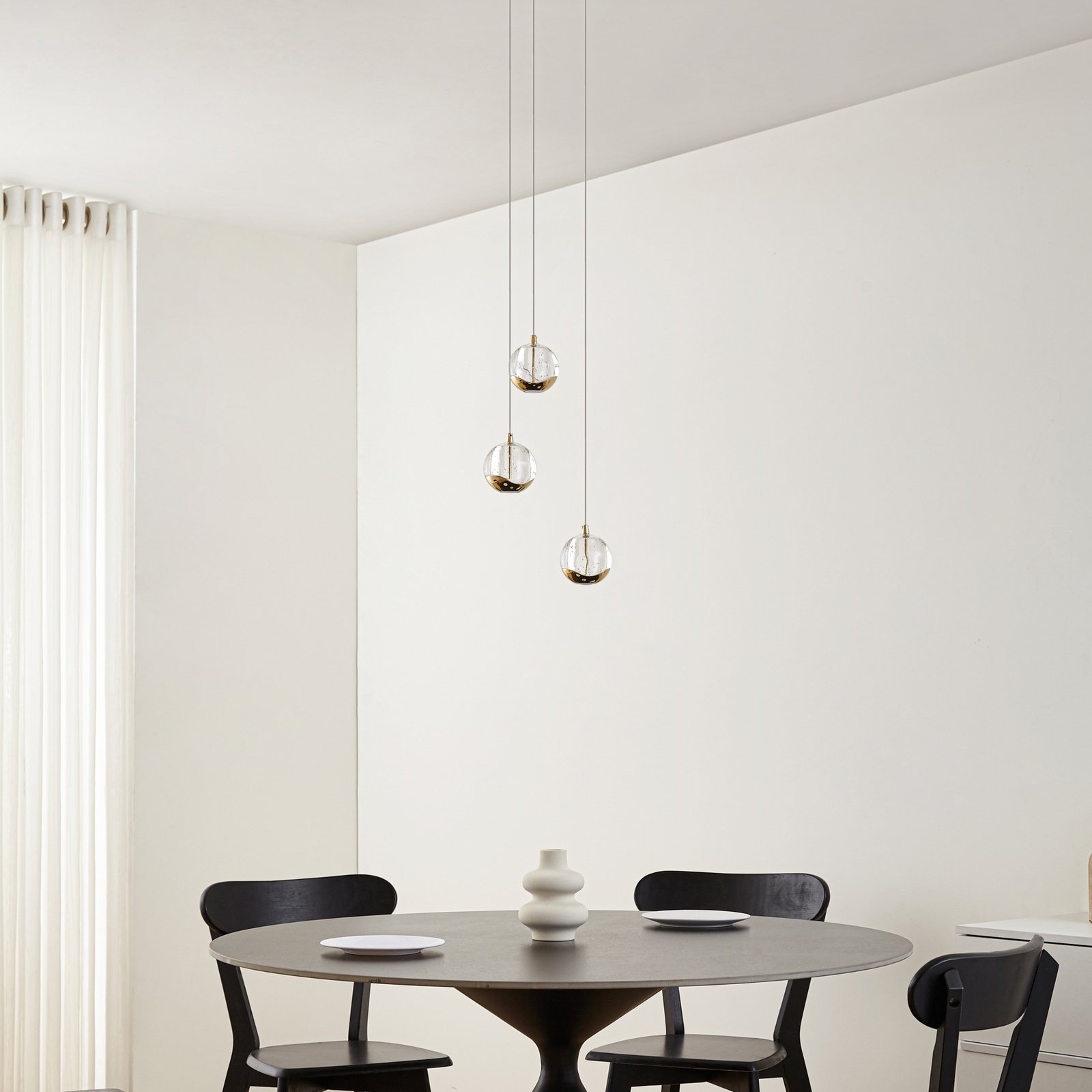 Lucande lámpara colgante LED Hayley, Ø 25 cm, 3 luces, dorado, cristal