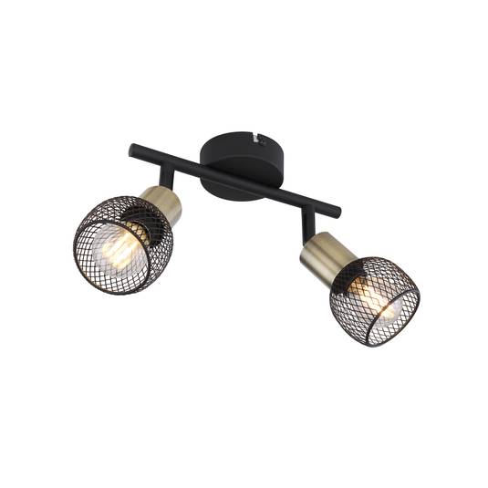 Fiastra ceiling light, black/antique brass, 2bulb Lights.co.uk
