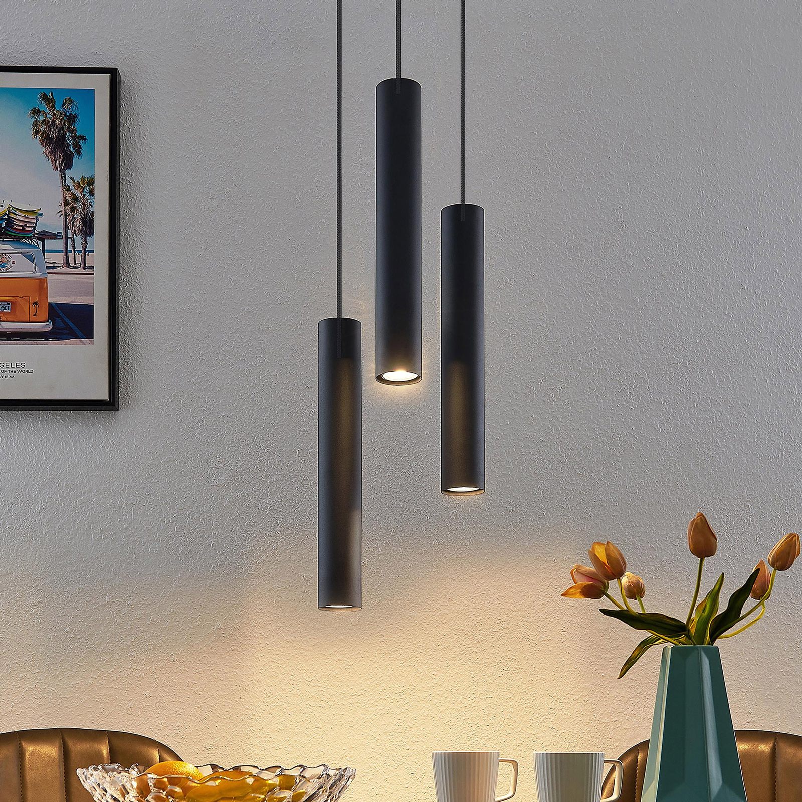 Lindby Joffrey suspension, à 3 lampes, noire