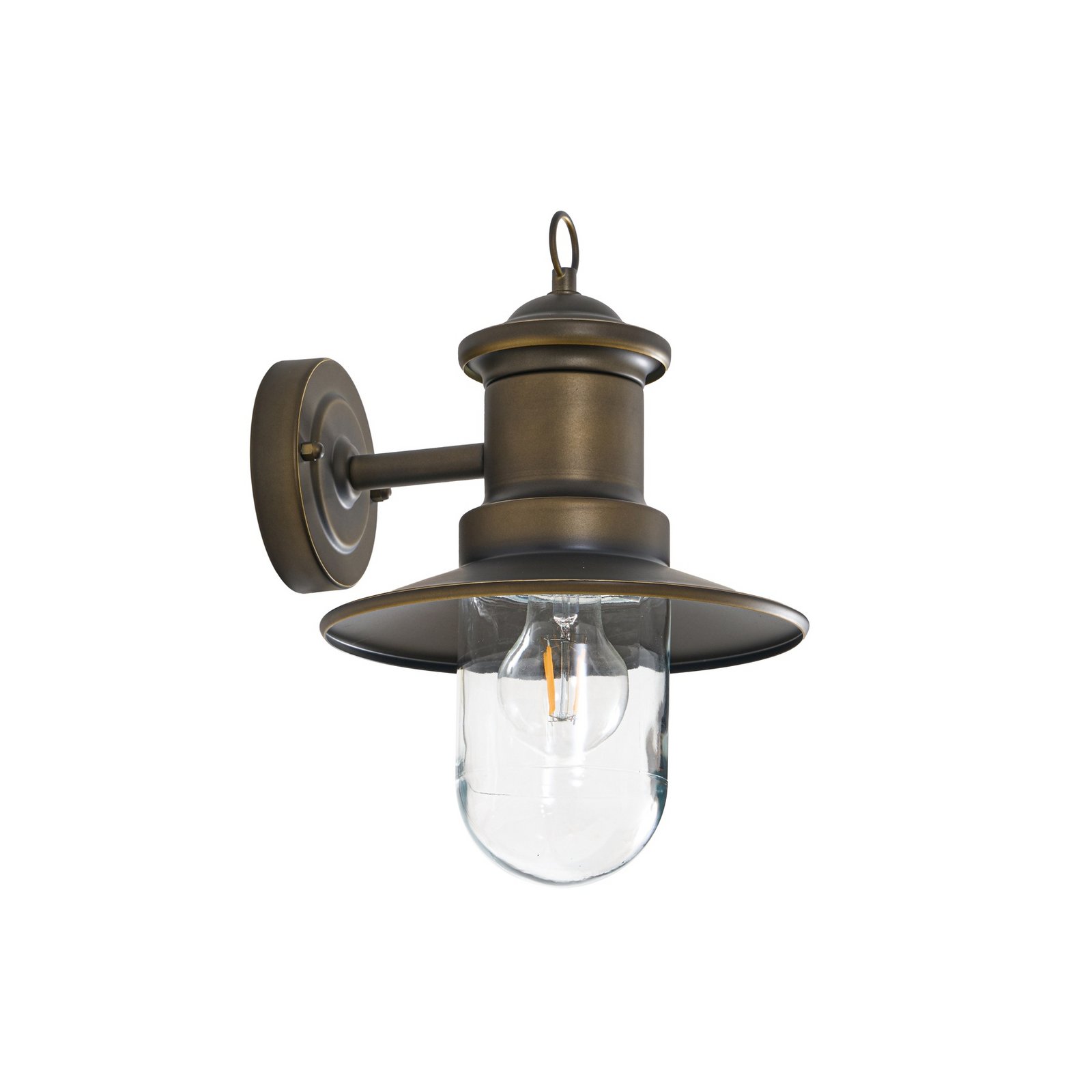 Candeeiro de parede Lindby Eloretta, latão antigo, aço, IP44, E27