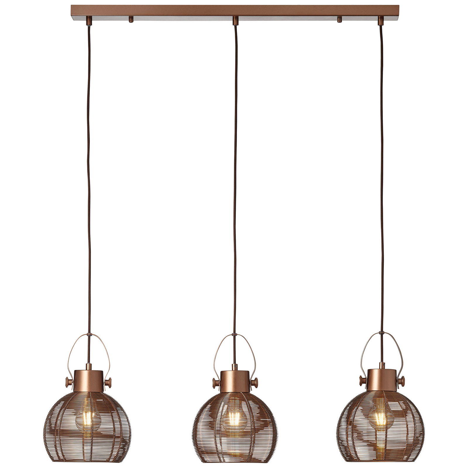 Brilliant Sambo linear pendant light, 3-bulb brown, for Living / Dining Room, metal, E27, 60 W, energy efficiency: A++, L: 87 cm, W: 20 cm