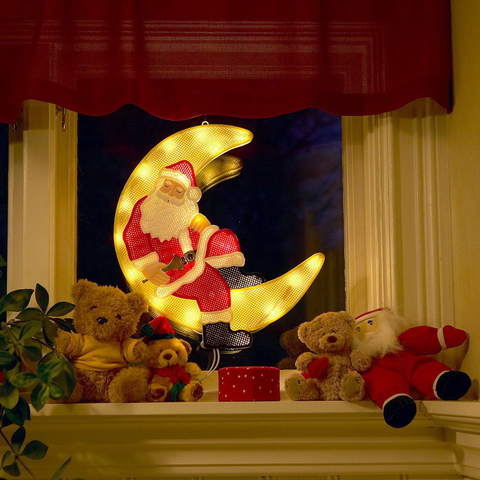 LED-Fensterbild Weihnachtsmann im Mond