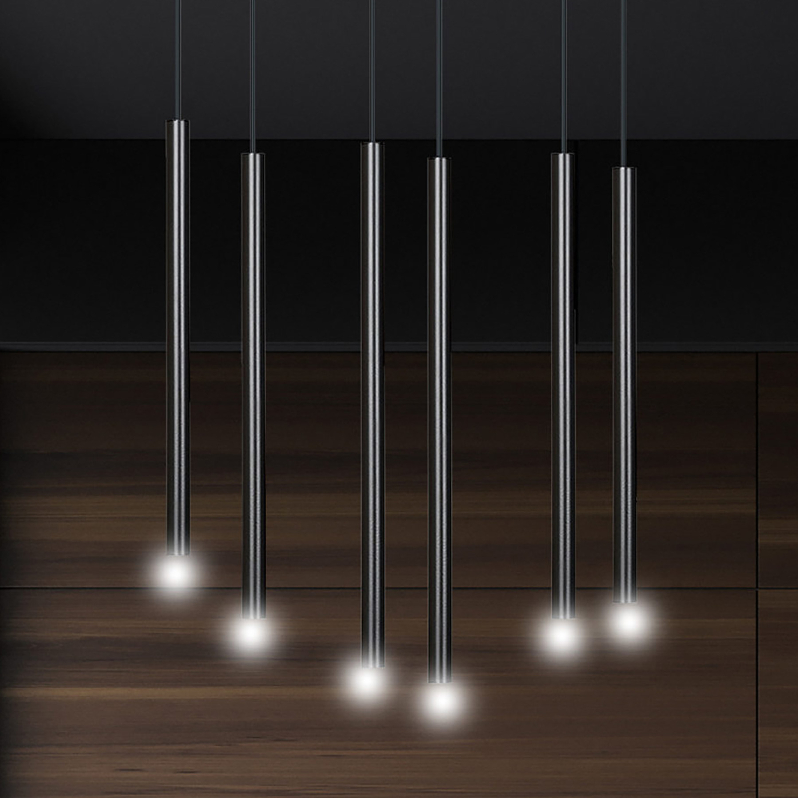 Lámpara colgante Sid, 6 luces, negro