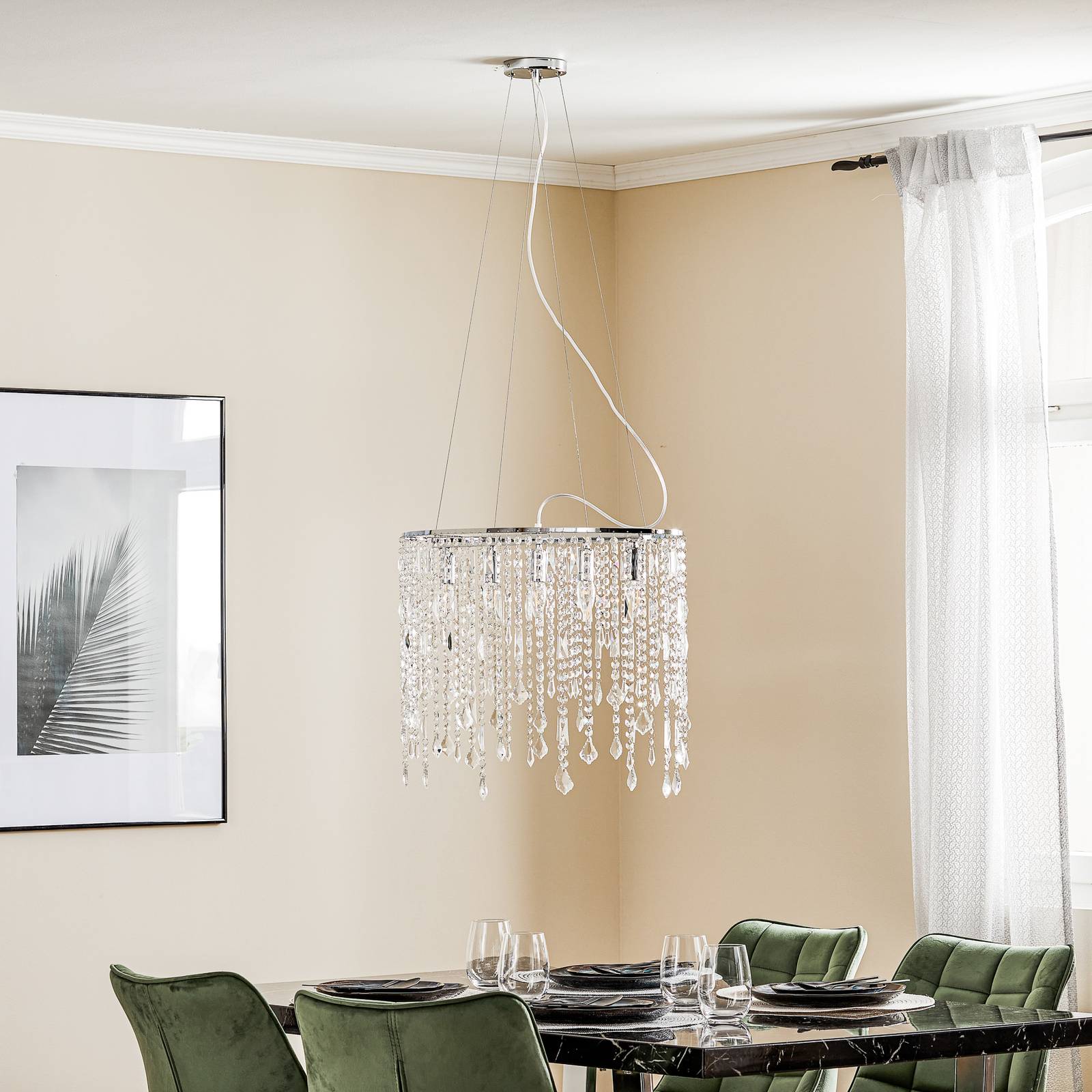Lampa wisząca Laila z kryształową kurtyną 5-pkt.
