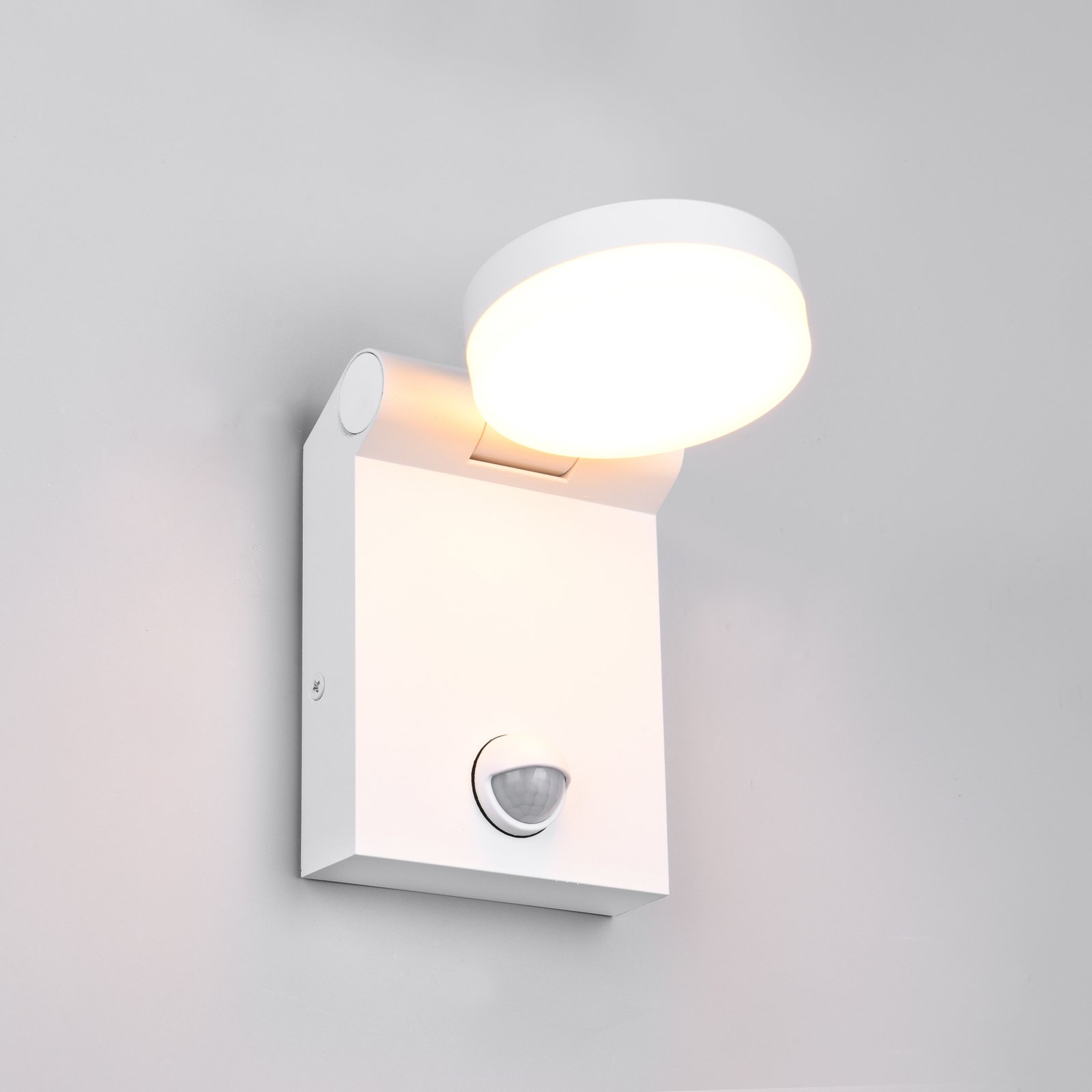 Candeeiro de parede exterior LED Adour, branco mate, sensor, inclinável,