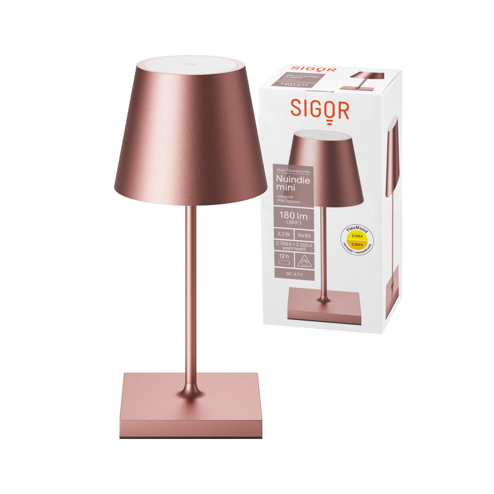 Nuindie mini LED uppladdningsbar bordslampa, USB-C, rosa, IP54, dimbar