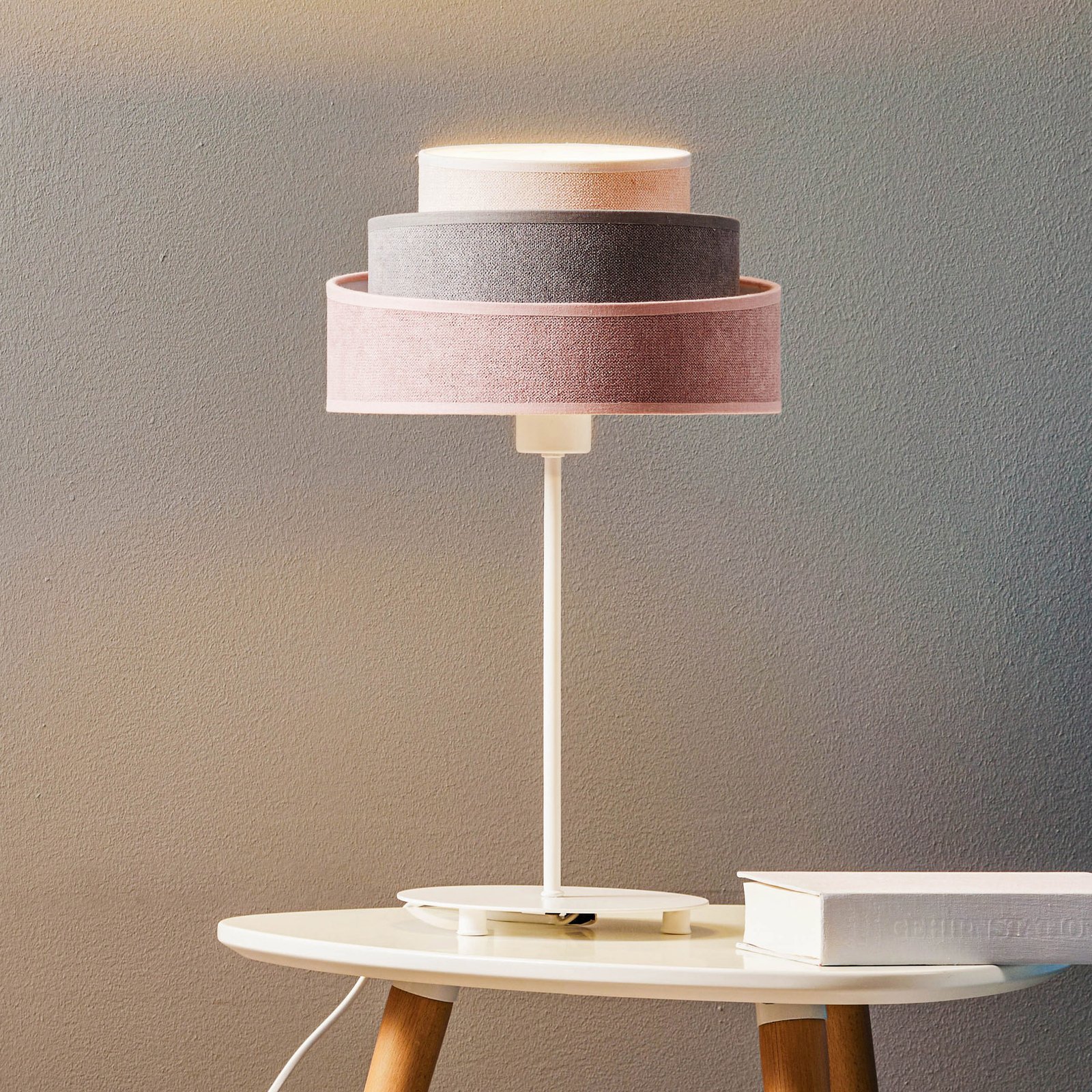 Stolní lampa Pastell Trio růžová/šedá, výška 50cm