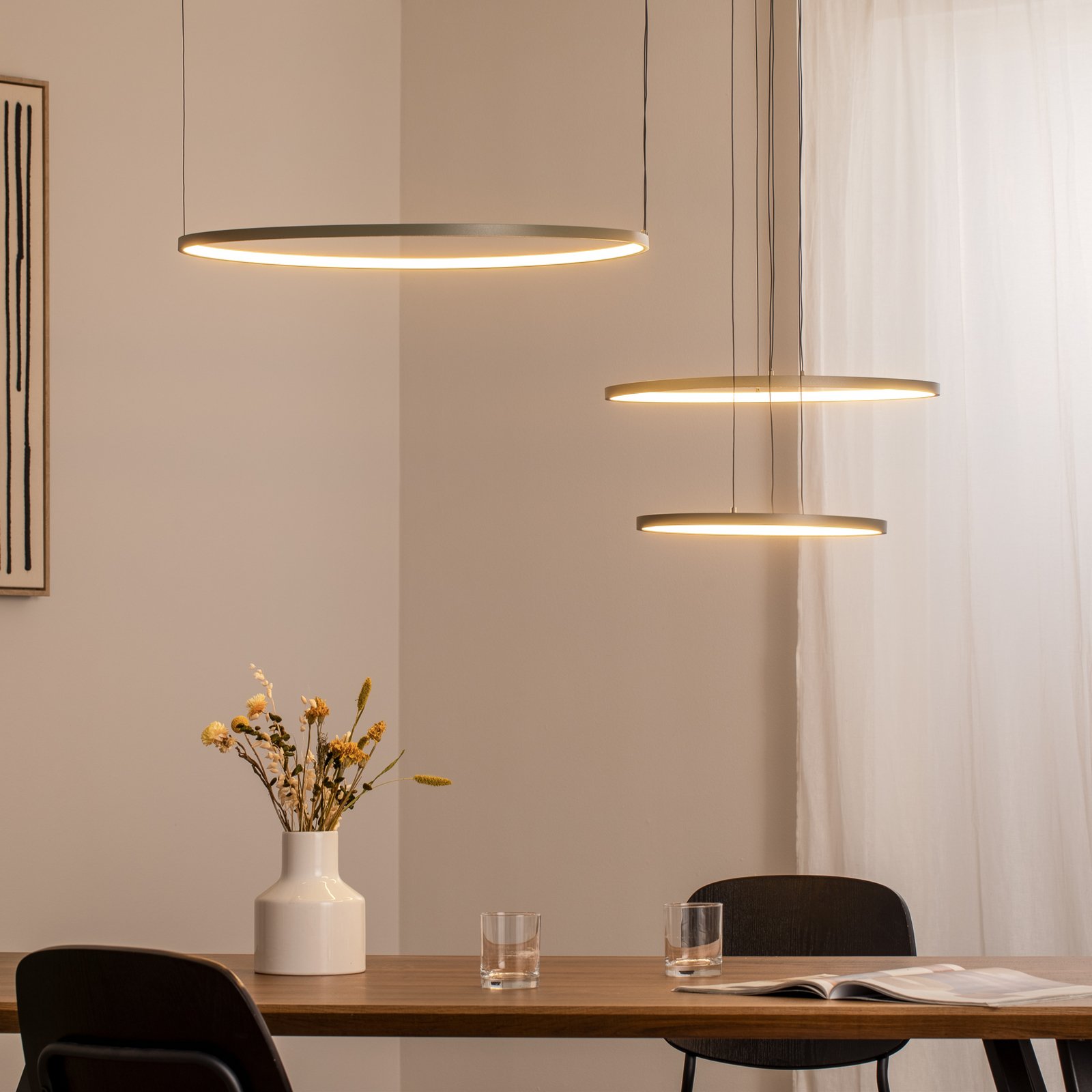 CIRCOLO LED pendant light, olive green, Ø 30/45/60 cm, 3-bulb
