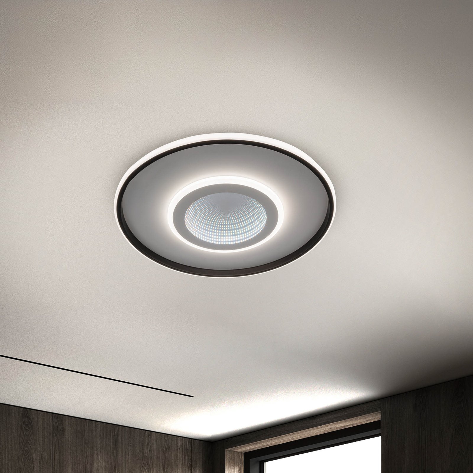 LED ceiling lamp Redona, white/black, Ø 50 cm, CCT, 3D