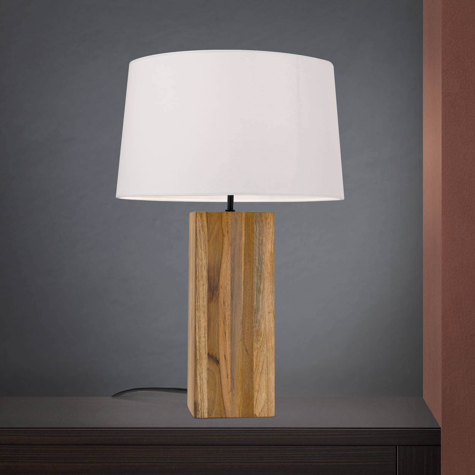 Image of ORION Lampada da tavolo Dallas base legno rettangolare