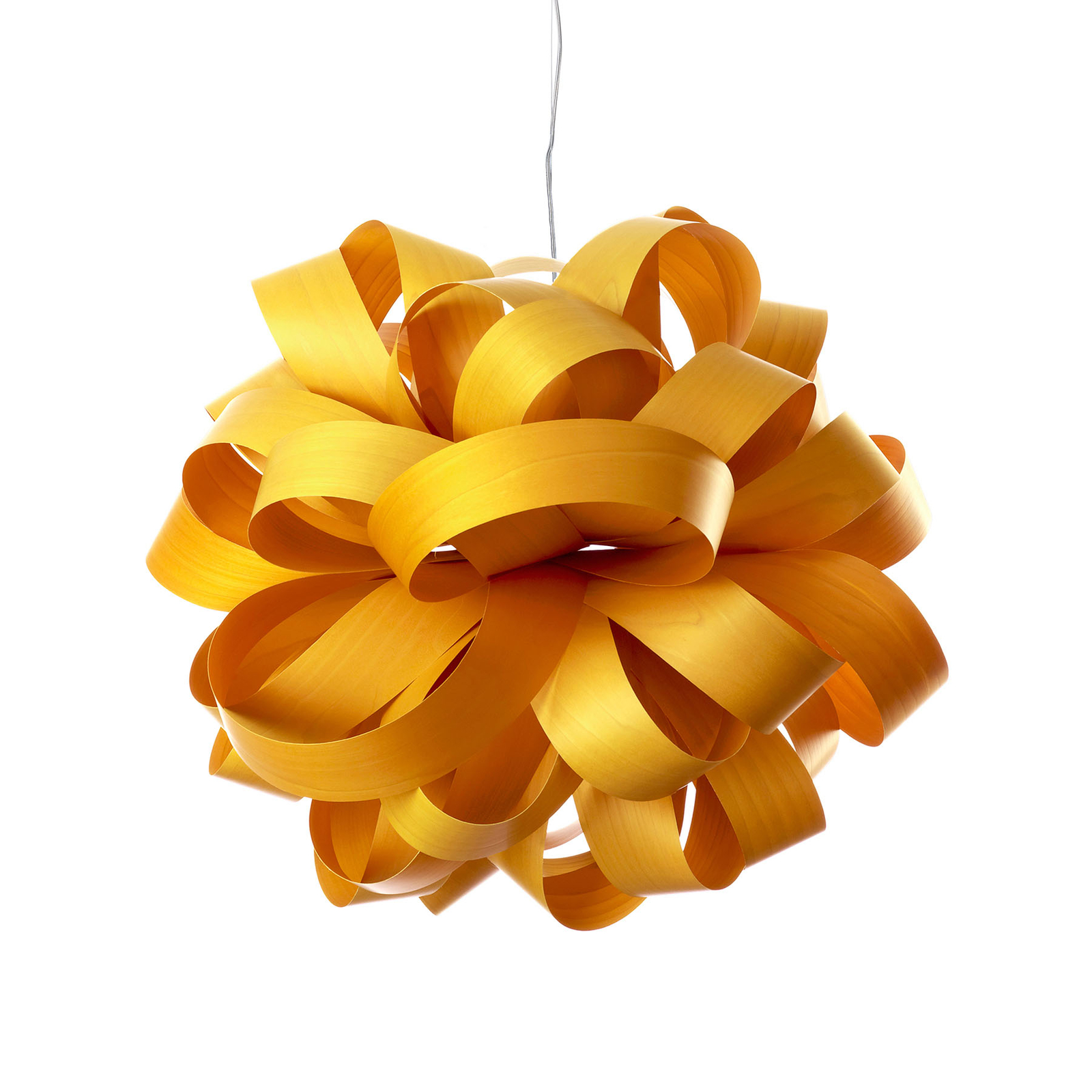 LZF LamPS Agatha Ball hanging light, 84 x 80 cm, yellow, for Living / Dining Room, wood veneer, metal, E27, 11 W, energy efficiency: A++, L: 84 cm, W: 80 cm, H: 70 cm