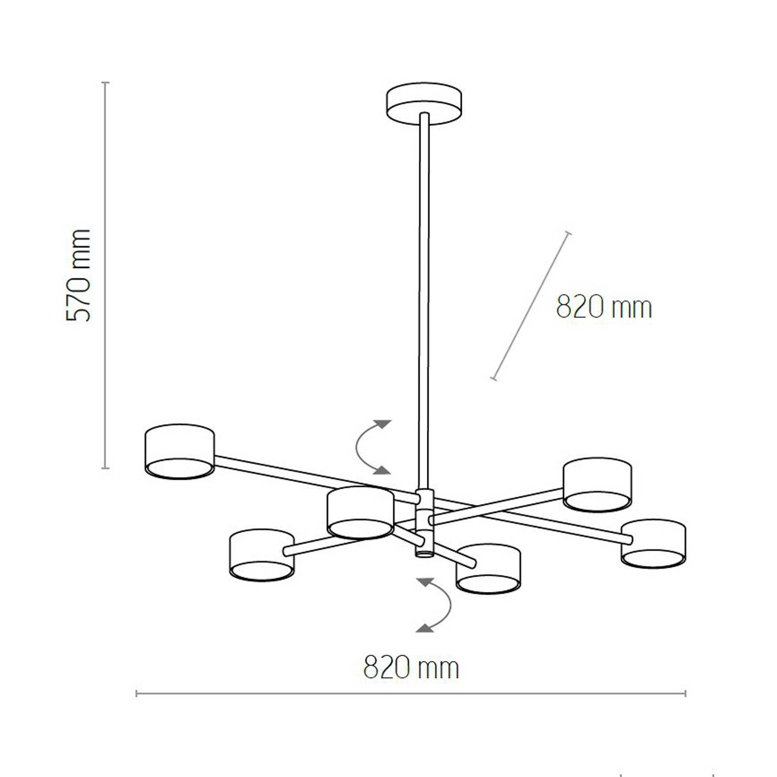 Euluna Suspension Dora noire à six lampes