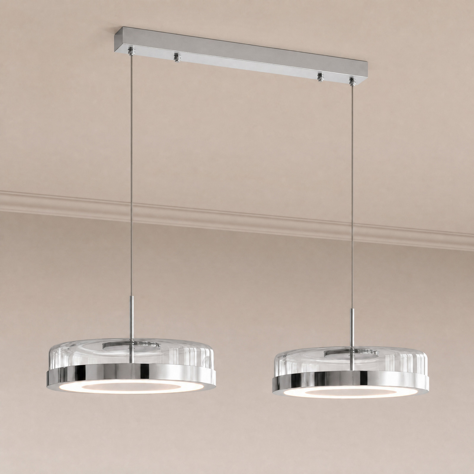 Lampă suspendată LED Lucande La Latta cu 2 becuri 80 cm crom sticlă - Design - crom transparent