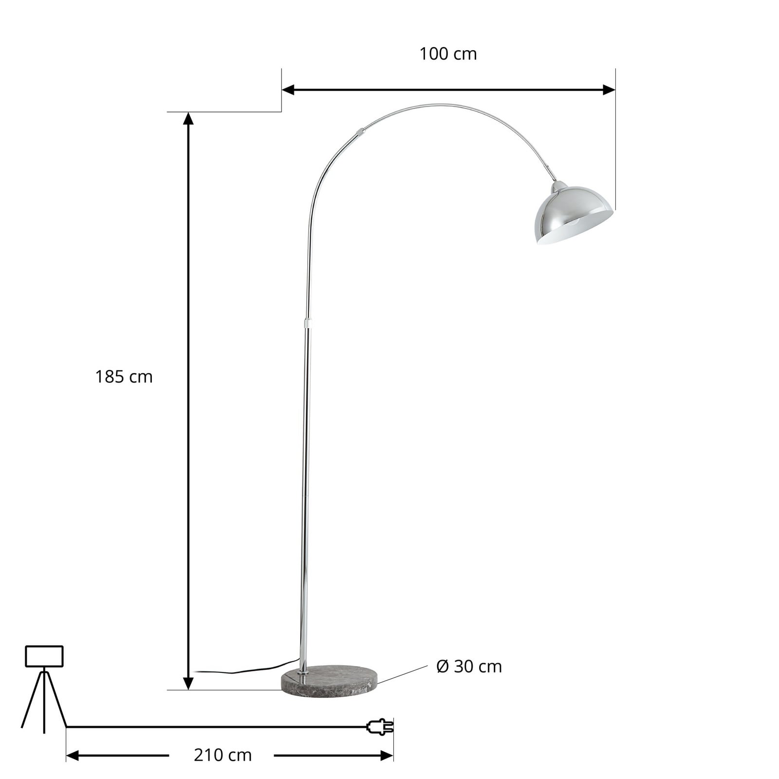 Lindby Tonka floor lamp, chrome, metal/marble, 185 cm, E27 Lindby Tonka floor lamp, chrome, metal/marble, 185 cm, E27