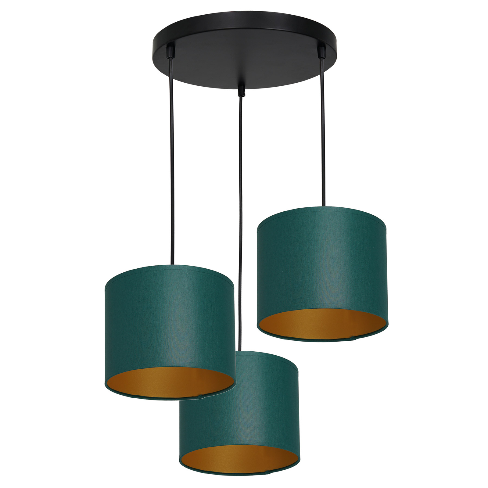 Suspension Soho cylindrique 3 lampes vert/doré